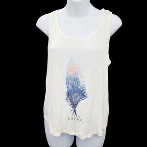2/$20 Ardene White Feather Graphic Tank Top Size: M